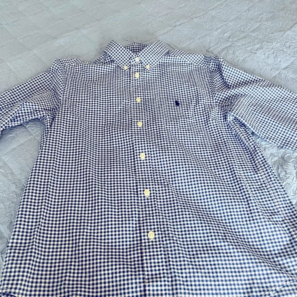 Ralph Lauren Boys Royal Blue Gingham button down long sleeve boys large 14-16